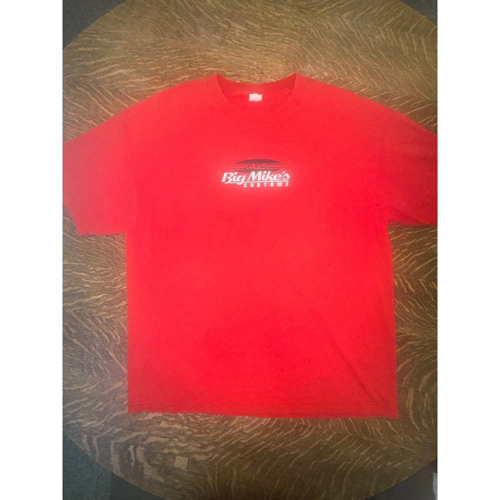 Y2K Big Mike's Customz AZ Custom Car Shop T-Shirt XL Red Alstyle Cracked Print